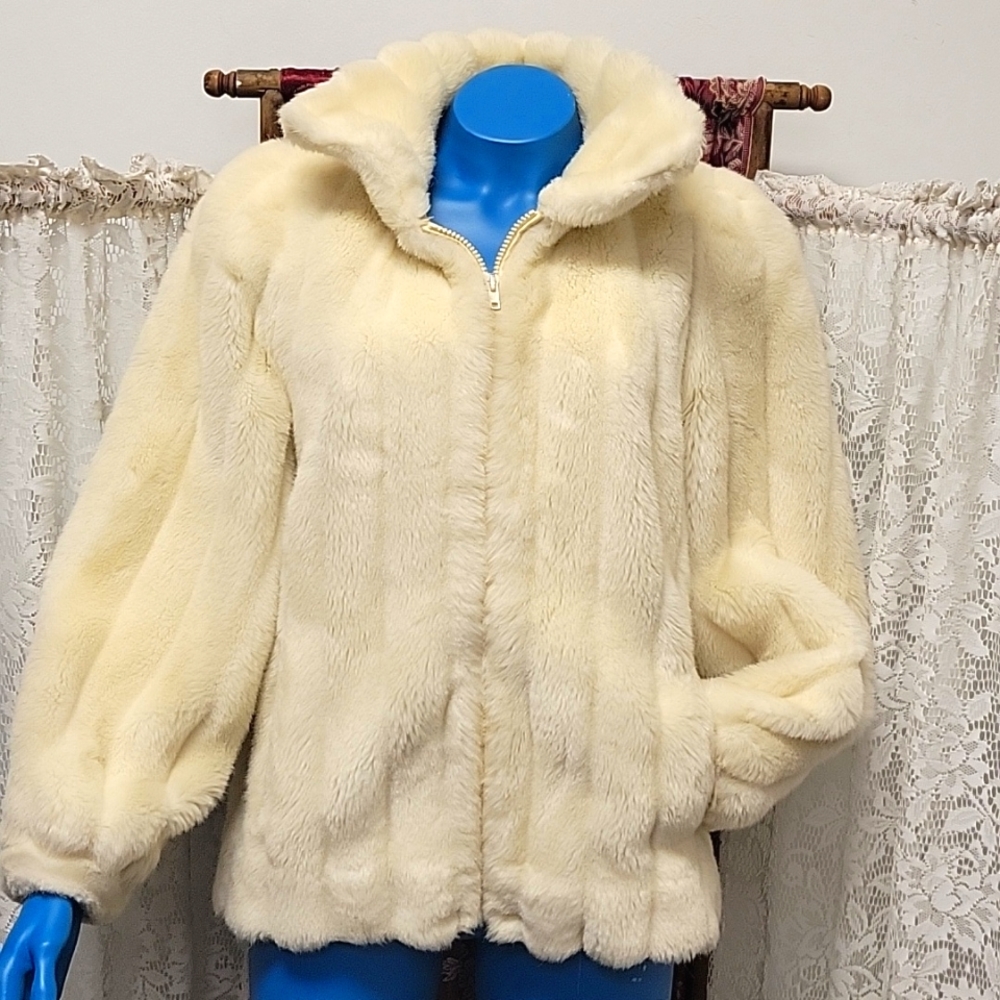 Vintage Jordache faux fur leather cream coat